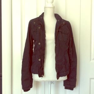 AE bomber jacket style distressed navy blue jacket